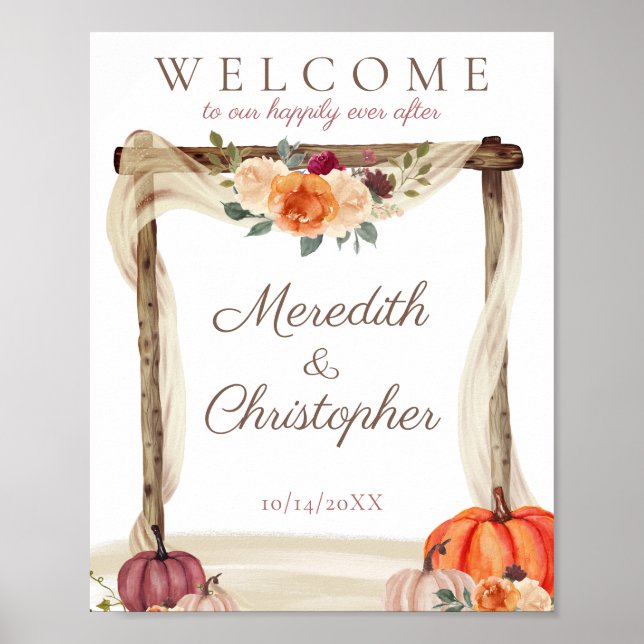 Boho Arbor Fall Pumpkins Welcome Wedding Poster (Front)