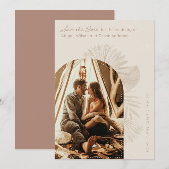 Boho Arch and Palm Terracotta Save the Date  Invitation (Front/Back)