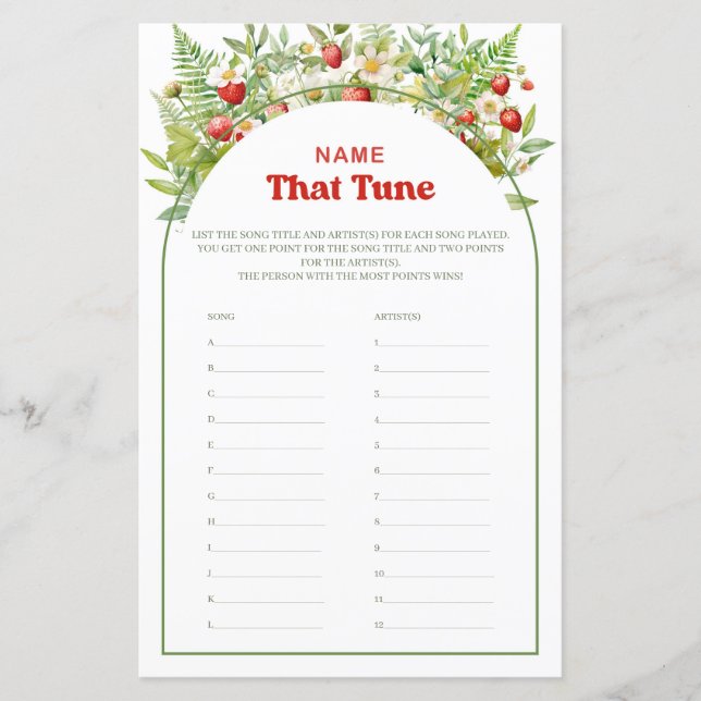 Boho Arch Berry Sweet Name That Tune Game (Front)