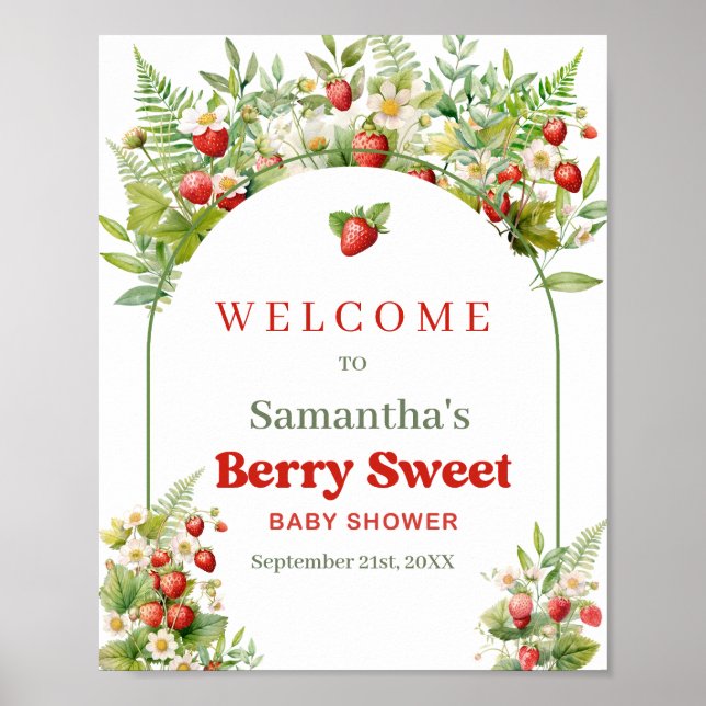 Boho Arch Berry Sweet Wild Strawberry Pink welcome Poster (Front)