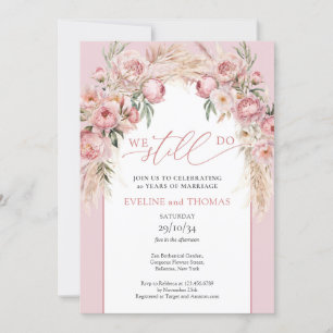 Boho arch blush peonies pampas grass we still do invitation