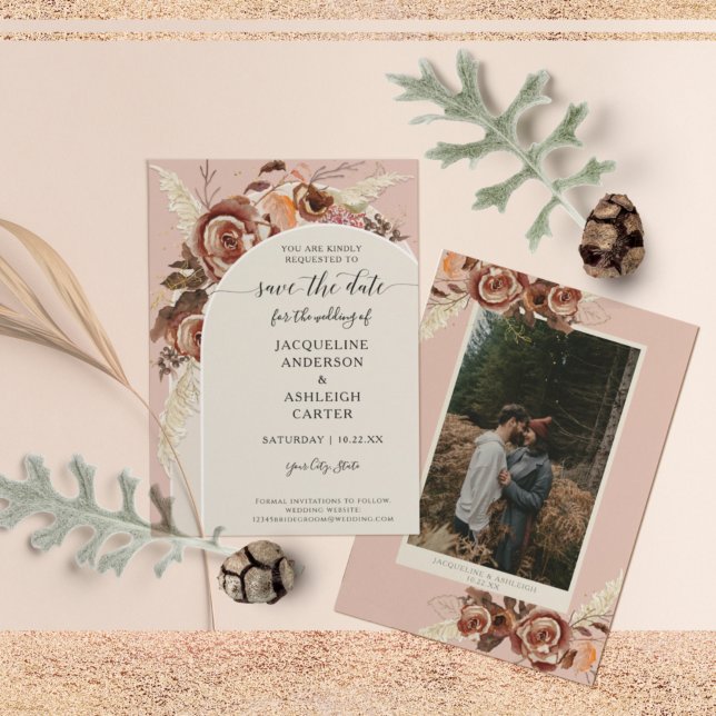 BOHO Arch BOHO Fall Floral Blush Pink Pampas Grass Save The Date (Creator Uploaded)