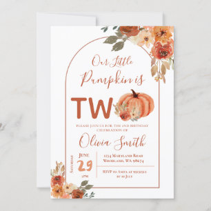 Boho Arch Burnt orange Pumpkin 2nd Birthday Invitation