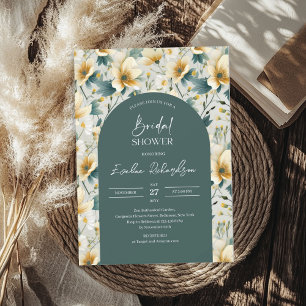 Boho arch colorful dusty green yellow wildflowers invitation