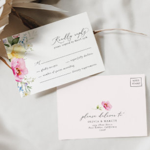 Boho Arch Colourful Floral Spring Elegant Wedding RSVP Card