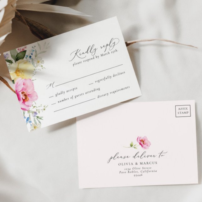 Boho Arch Colourful Floral Spring Elegant Wedding RSVP Card (Creator Uploaded)