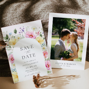 Boho Arch Colourful Floral Spring Elegant Wedding Save The Date