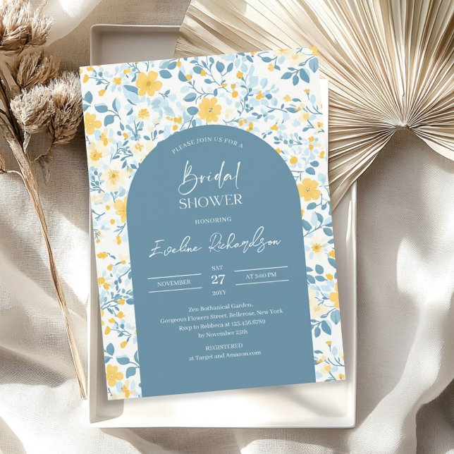 Boho arch colourful light blue yellow wildflowers invitation (Boho arch colorful light blue yellow wildflowers invitation)
