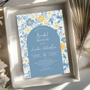 Boho arch colourful light blue yellow wildflowers invitation