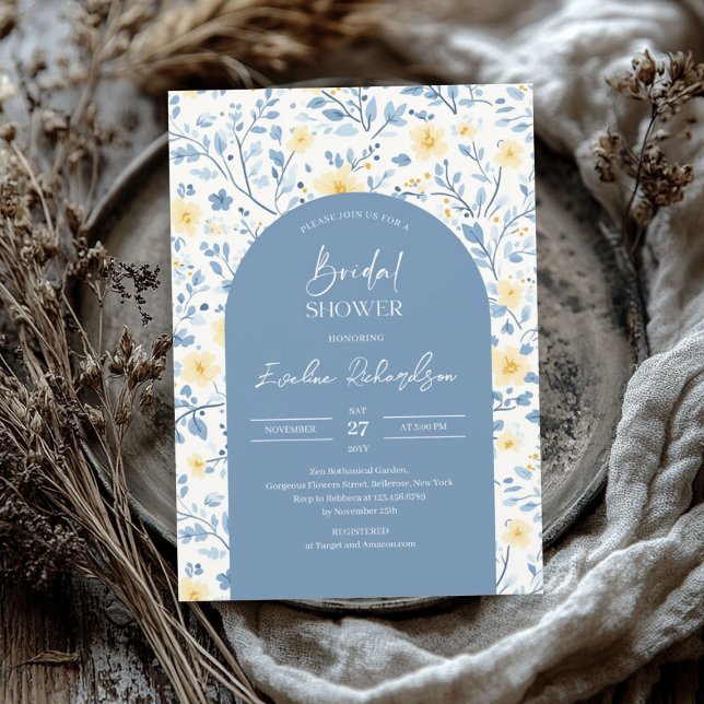Boho arch colourful light blue yellow wildflowers invitation (Boho arch colorful light blue yellow wildflowers invitation)
