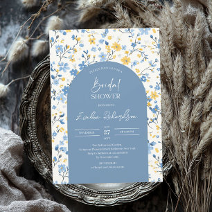 Boho arch colourful light blue yellow wildflowers invitation