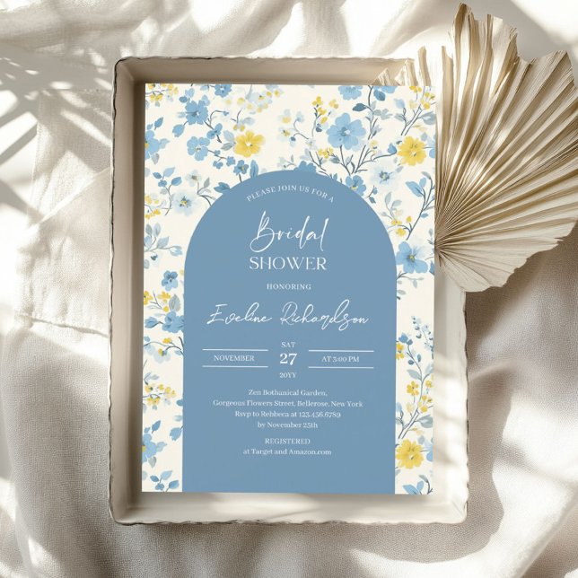 Boho arch colourful light blue yellow wildflowers invitation (Boho arch colorful light blue yellow wildflowers invitation)