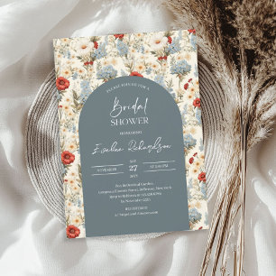 Boho arch dusty blue and burgundy wildflowers invitation
