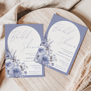 Boho Arch Dusty Blue Floral Bridal Shower Invitation