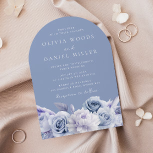 Boho Arch Dusty Blue Floral Wedding Invitation