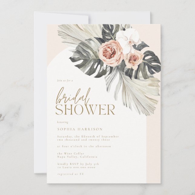 Boho Arch Dusty Floral Bridal Shower  Invitation (Front)