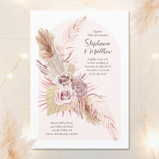 Boho Arch Dusty Rose Flowy Floral Wedding Invitation