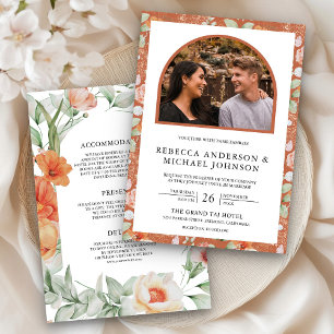 Boho Arch Earthy Floral All in One Wedding Invitation