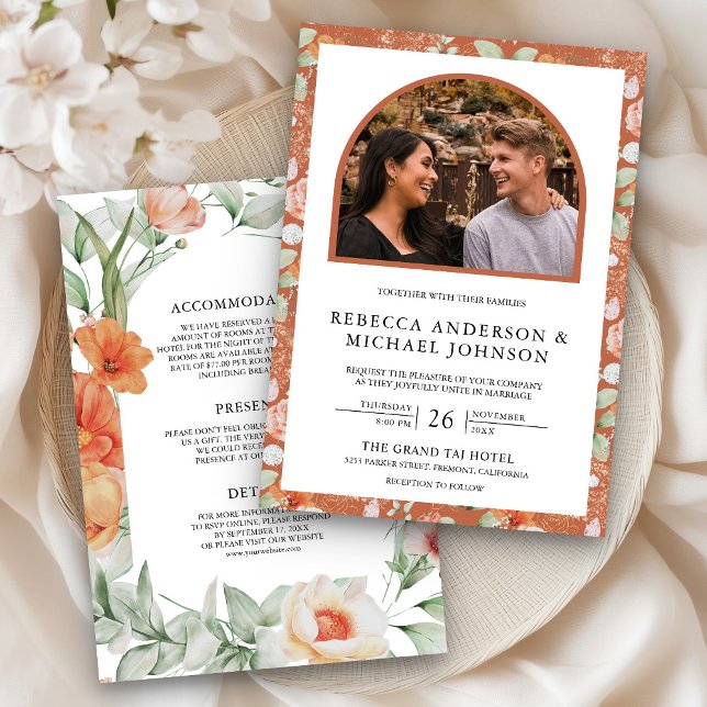 Boho Arch Earthy Floral All in One Wedding Invitation (Creator Uploaded)
