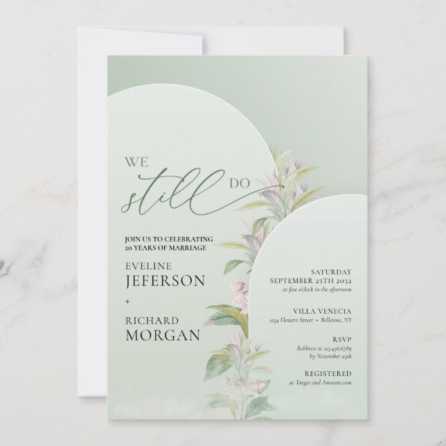 Boho arch eucalyptus blush flowers vow renewal invitation (Front)