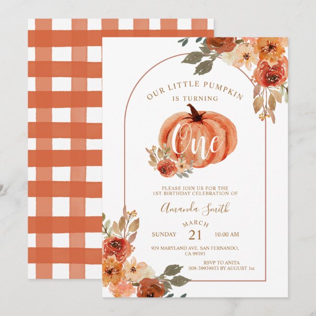 Boho Arch Fall Birthday Floral Invitation (Front/Back)