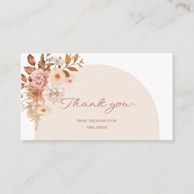 Boho arch fall bridal shower thak you enclosure card (Front)