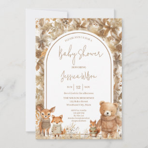 Boho Arch Fall Woodland Animals Baby Shower Invitation
