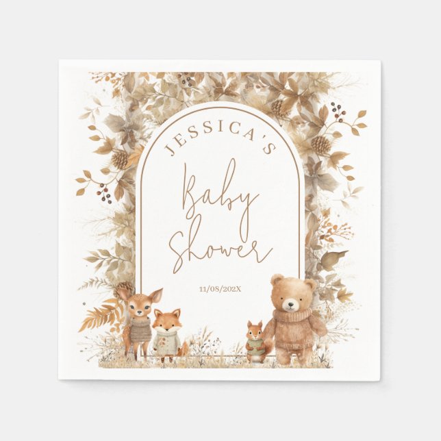 Boho Arch Fall  Woodland Animals Baby Shower Napkin (Front)