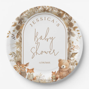 Boho Arch Fall Woodland Animals Baby Shower Paper Plate