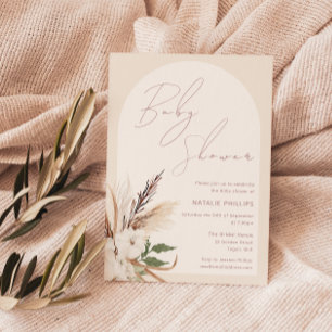 Boho Arch Floral Beige Cream Baby Shower Invitation