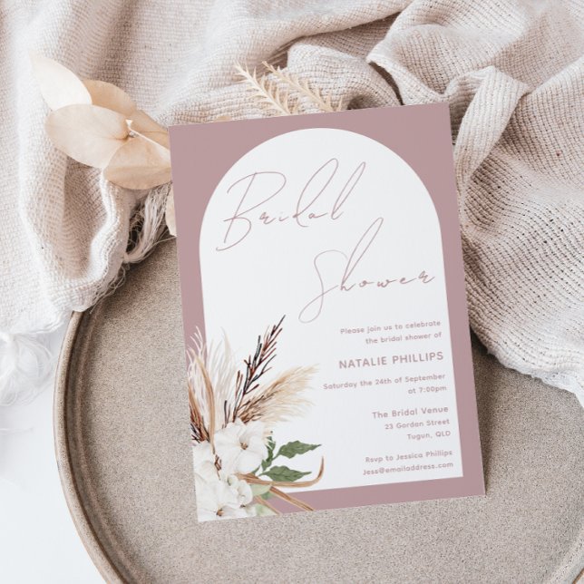 Boho Arch Floral Dusty Rose Blush Bridal Shower Invitation (Creator Uploaded)