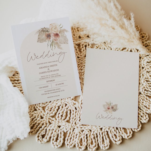 Boho Arch Floral Pampas Grass Floral Wedding Invitation (Creator Uploaded)