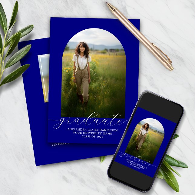 Boho Arch Graduation Invitation 2 Photos Navy (Creator Uploaded)