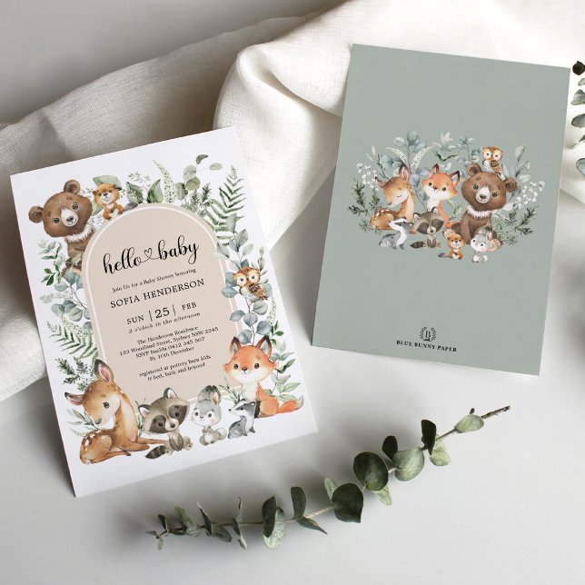 Boho Arch Greenery Woodland Animals Baby Shower Invitation (Creator Uploaded)