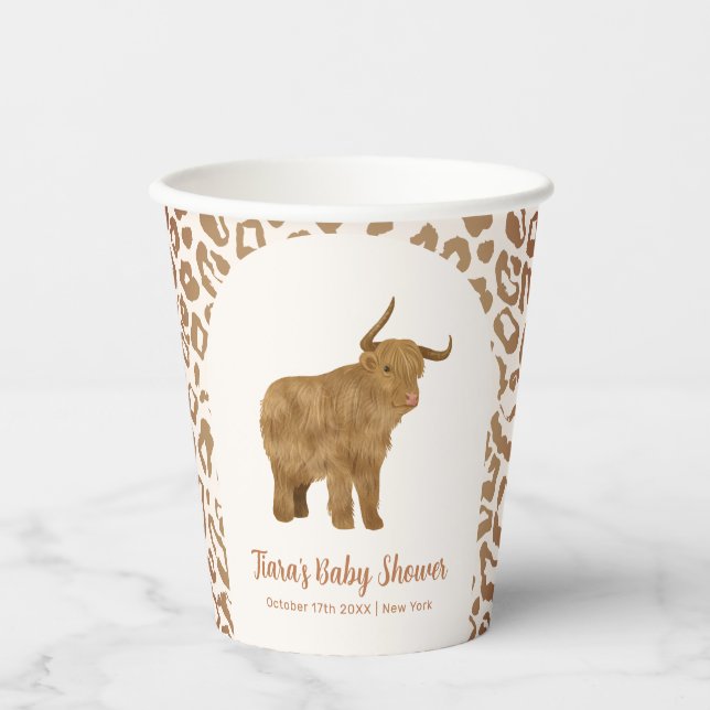 Boho Arch Holy Cow Western Baby Shower Paper Cups (Front)