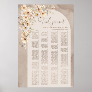 Boho arch ivory wildflowers Alphabetical Seating Poster
