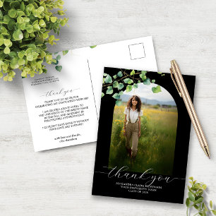 Boho Arch Ivy Black Graduation Thank You Postcard