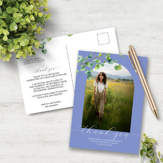 Boho Arch Ivy Cornflower Blue Grad Thank You Postcard