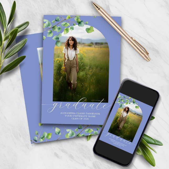 Boho Arch Ivy Cornflower Blue Graduation Invitation (Creator Uploaded)