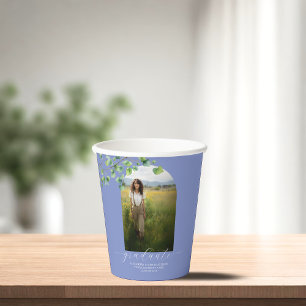Boho Arch Ivy, Cornflower Blue Graduation Paper Cups