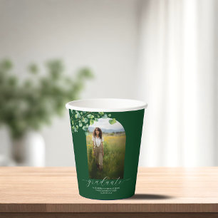 Boho Arch Ivy, Forest Green Graduation Paper Cups