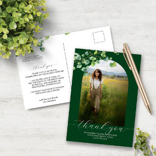 Boho Arch Ivy Forest Green Graduation Thank You Postcard