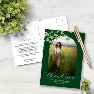 Boho Arch Ivy Forest Green Graduation Thank You Postcard