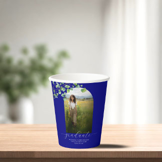 Boho Arch Ivy, Navy Blue Graduation Paper Cups