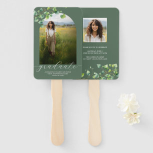 Boho Arch Ivy, Sage Green Graduation Hand Fan