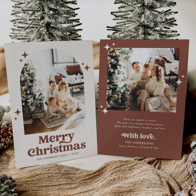 Boho Arch Merry Christmas Terracotta Photo Holiday Card (Creator Uploaded)