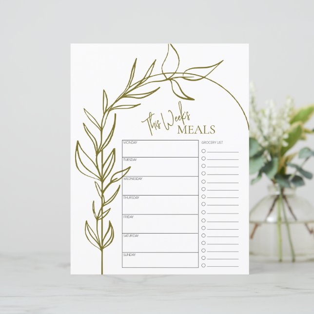 Boho Arch Minimal Text Weekly Meal Planner (Standing Front)