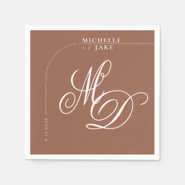 Boho Arch Minimalist Calligraphy Script Wedding  N Napkin (Front)