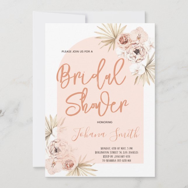 Boho Arch Modern Floral Bridal Shower Invitation (Front)