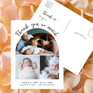 Boho Arch Modern Handwriting Thank You Photo Baby Postcard